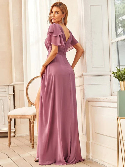 Aimishang Elegant Chiffon Layered Ruffle Sleeves Mother of the Bride Dress