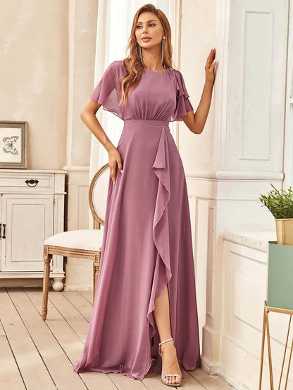 Aimishang Elegant Chiffon Layered Ruffle Sleeves Mother of the Bride Dress