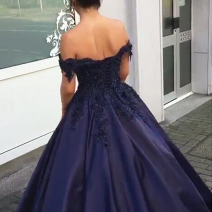 Elegant Ball Gowns Off Shoulder Wedding Dresses Lace Flowers Beaded