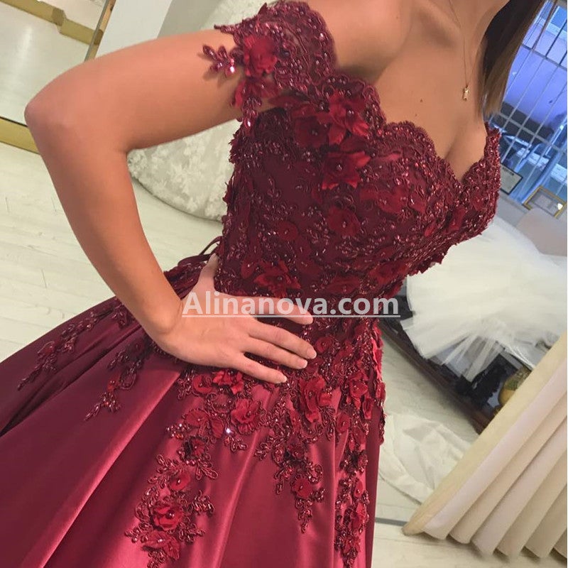 Elegant Ball Gowns Off Shoulder Wedding Dresses Lace Flowers Beaded