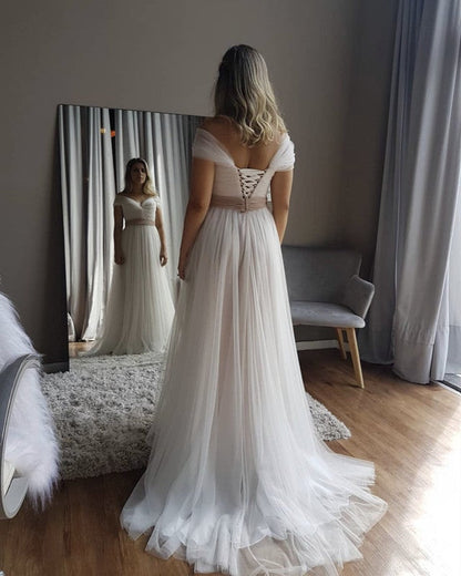 Elegant Beach Wedding Dresses Tulle Off Shoulder