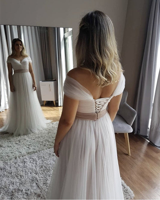 Elegant Beach Wedding Dresses Tulle Off Shoulder