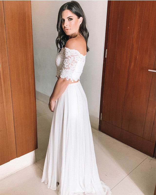 Elegant Boho Lace Crop Wedding Dresses Two Piece