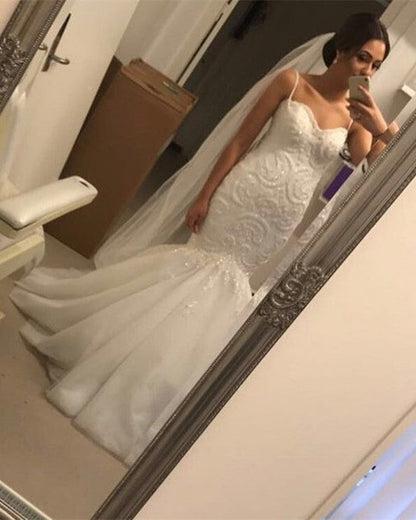 Elegant Lace Embroidery Sweetheart Corset Mermaid Wedding Dresses