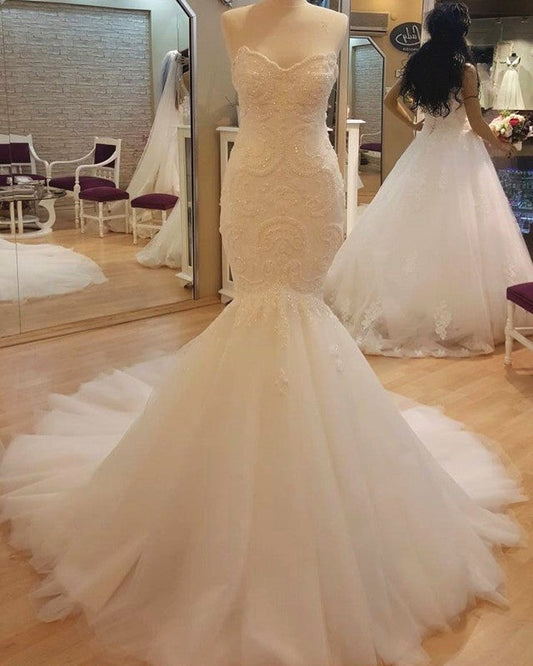 Elegant Lace Embroidery Sweetheart Corset Mermaid Wedding Dresses