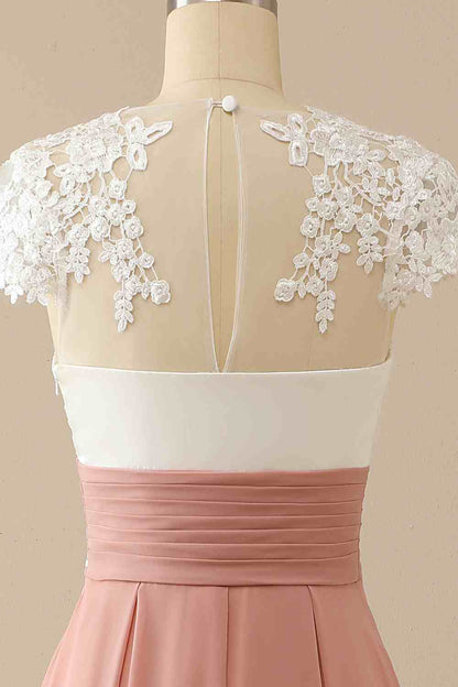 Mature V-neck lace chiffon hat sleeves Mother of the Bride Dress