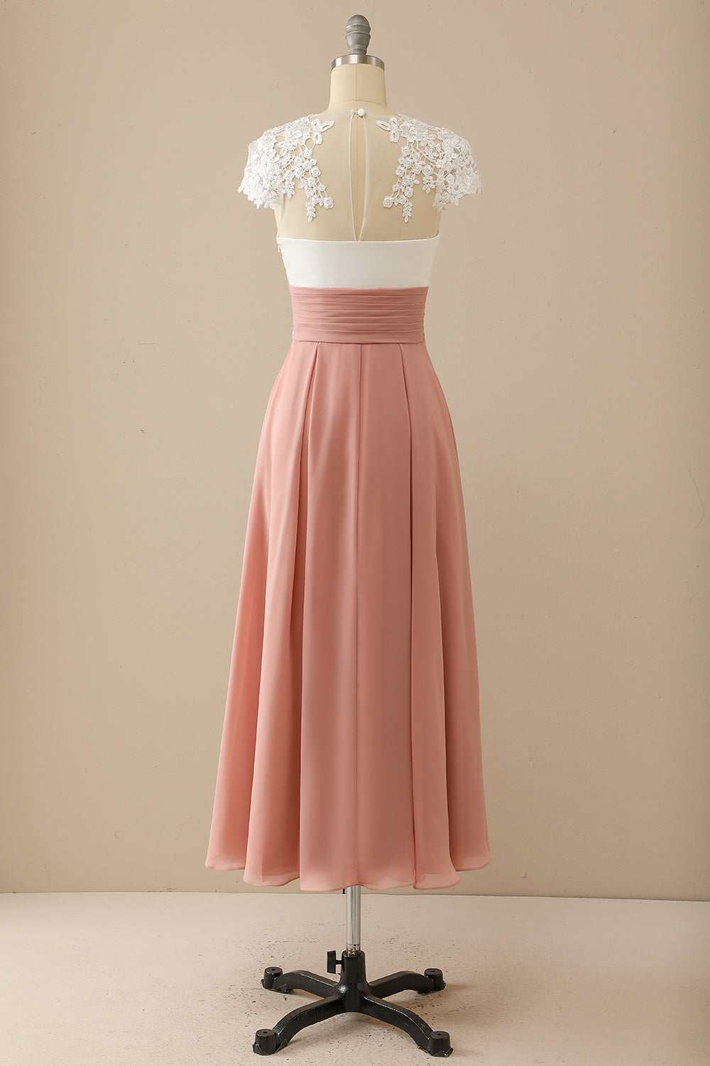 Mature V-neck lace chiffon hat sleeves Mother of the Bride Dress