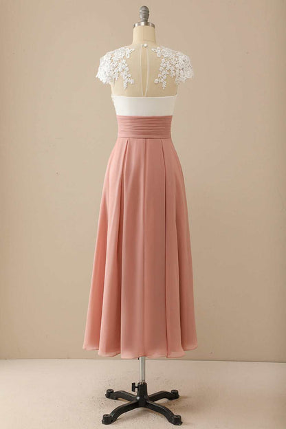 Mature V-neck lace chiffon hat sleeves Mother of the Bride Dress