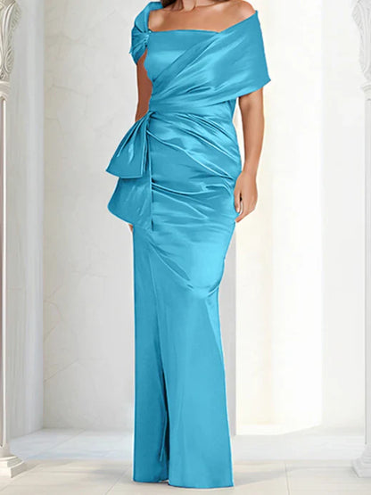 Tight fitting/column off shoulder to ground length mother of the bride dresses