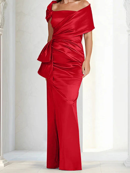 Tight fitting/column off shoulder to ground length mother of the bride dresses