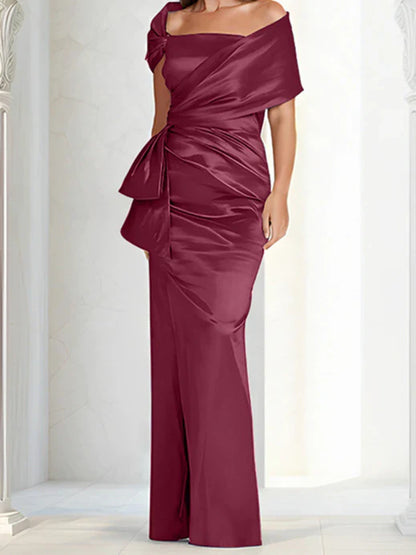 Tight fitting/column off shoulder to ground length mother of the bride dresses