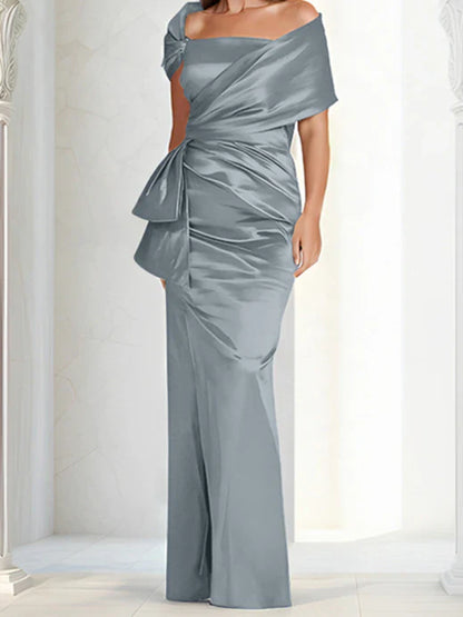 Tight fitting/column off shoulder to ground length mother of the bride dresses