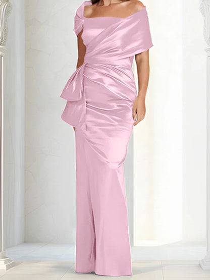 Tight fitting/column off shoulder to ground length mother of the bride dresses
