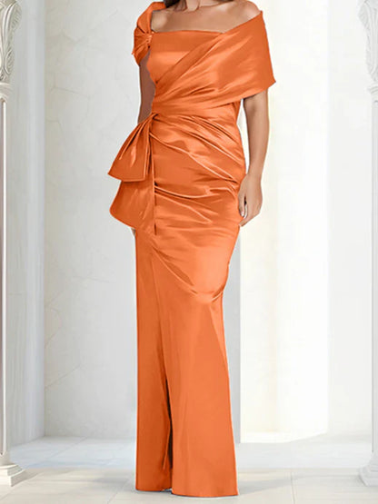 Tight fitting/column off shoulder to ground length mother of the bride dresses