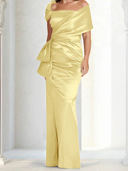 Tight fitting/column off shoulder to ground length mother of the bride dresses