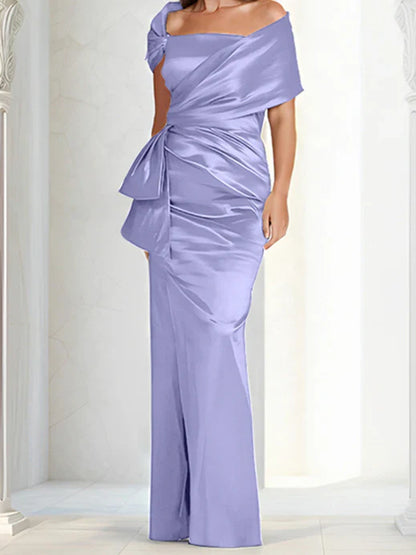 Tight fitting/column off shoulder to ground length mother of the bride dresses