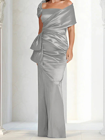 Tight fitting/column off shoulder to ground length mother of the bride dresses