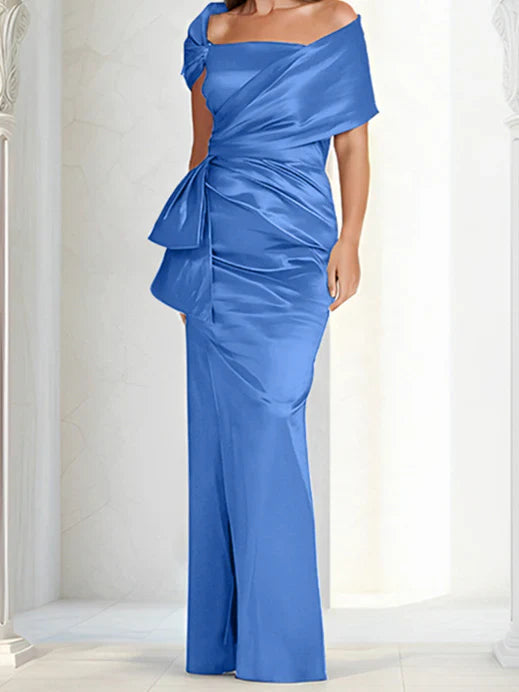 Tight fitting/column off shoulder to ground length mother of the bride dresses
