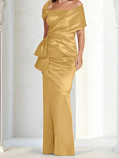 Tight fitting/column off shoulder to ground length mother of the bride dresses
