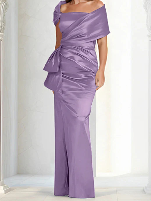 Tight fitting/column off shoulder to ground length mother of the bride dresses