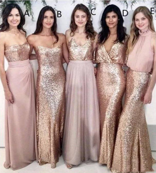 Modest Blush Pink Bridesmaid Dresses - RongMoon