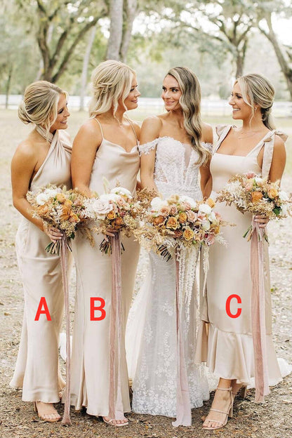 Elegant Champagne Long Mismatch Bridesmaid Dress
