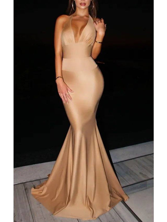 Mermaid / Trumpet Beautiful Back Sexy Engagement Formal Evening Dress Halter Neck Sleeveless Sweep / Brush Train Spandex with Sleek Bow(s) - RongMoon