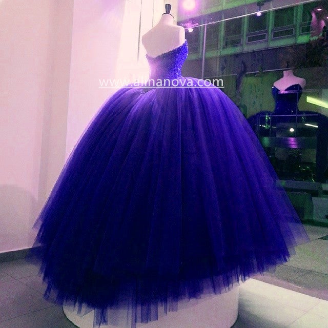 Fully Crystal Beaded Bodice Corset Royal Blue Wedding Dresses Ball Gowns