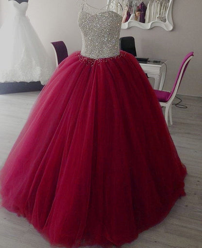 Fully Crystal Beaded Sweetheart Ball Gowns Dresses