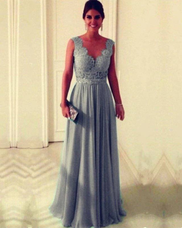 Sexy Nude Back Chiffon Floor Length Bridesmaid Dresses Lace Appliques - RongMoon