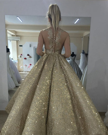 Gold Wedding Dress Bling Bling Sequin Ball Gown