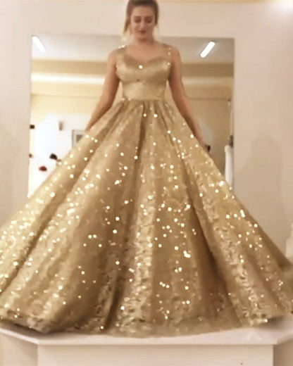 Gold Wedding Dress Bling Bling Sequin Ball Gown