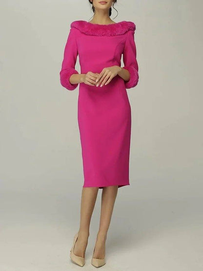 Sheath / Column Mother of the Bride Dress Elegant Jewel Neck Knee Length Stretch Fabric 3/4 Length Sleeve with Draping - RongMoon