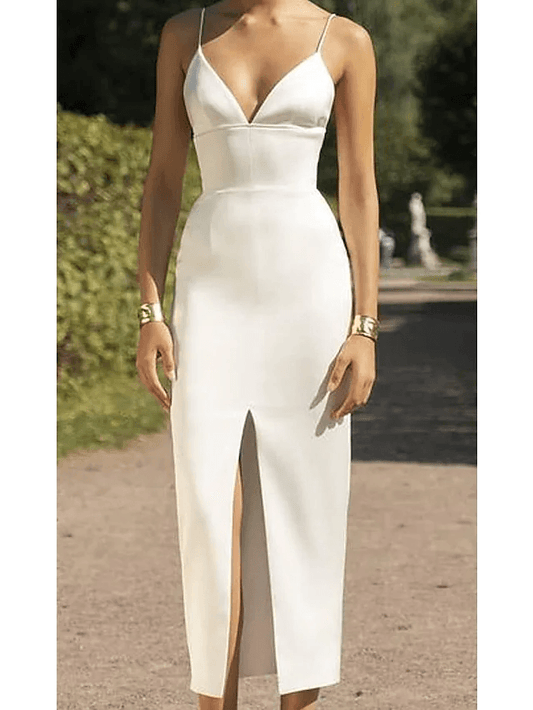 Sheath / Column Minimalist Sexy Party Wear Cocktail Party Dress V Neck Sleeveless Floor Length Ankle Length Stretch Fabric with Split - RongMoon