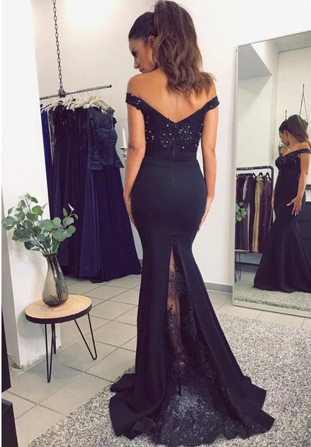 Purple Lace Beaded Mermaid V-neck Off The Shoulder Bridesmaid Dresses - RongMoon
