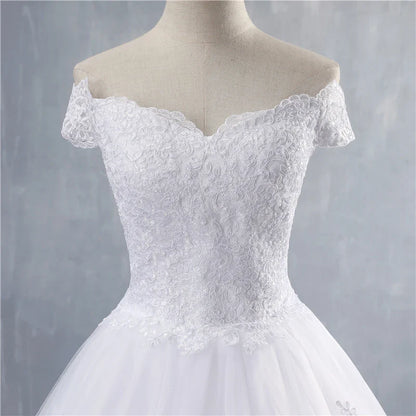 ZJ9143 Lace Appliques Ball Gown Off The Shoulder Bridal Dress