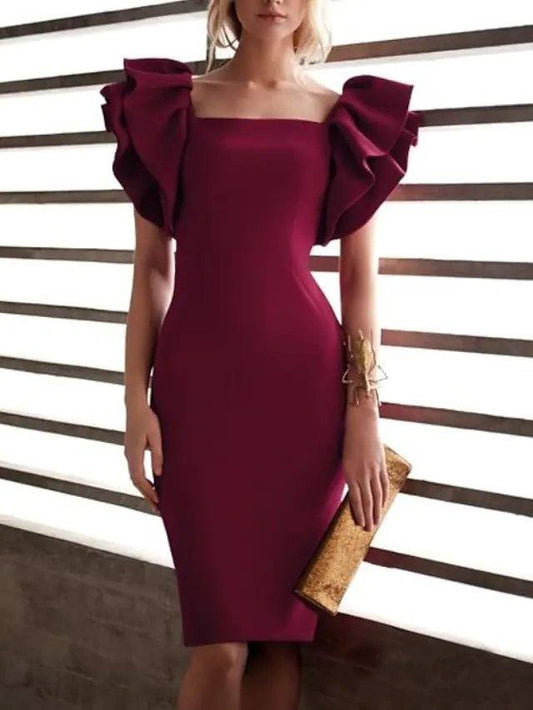 Sheath / Column Beautiful Back Elegant Homecoming Cocktail Party Valentine's Day Dress Scoop Neck Short Sleeve Knee Length Spandex with Sleek - RongMoon