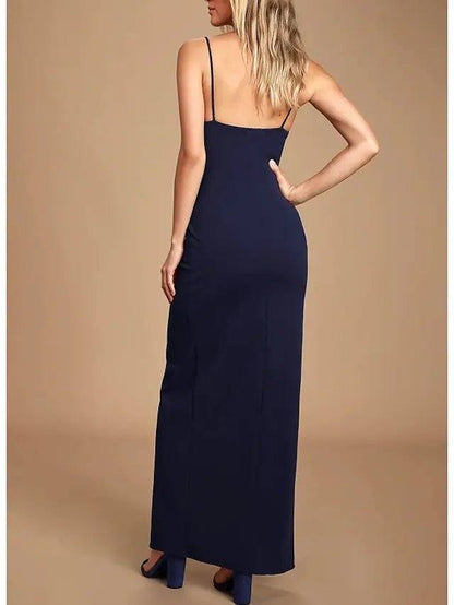 Sheath / Column Elegant Wedding Guest Prom Formal Evening Dress Spaghetti Strap Sleeveless Ankle Length Jersey with Split - RongMoon