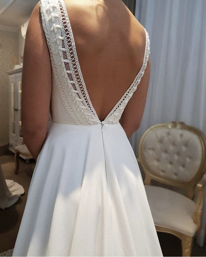 Lace Backless Wedding Boho Dress With Pockets