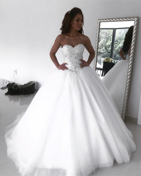 Lace Embroidery Sweetheart Floor Length Ball Gown Wedding Dresses