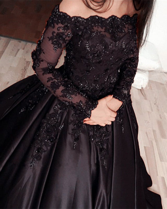 Lace Long Sleeves Wedding Dresses Ball Gowns Off Shoulder