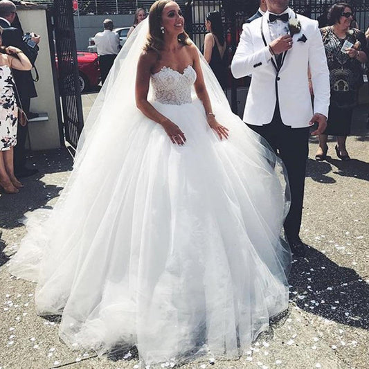 Lace Sweetheart Tulle Ball Gowns Wedding Dresses