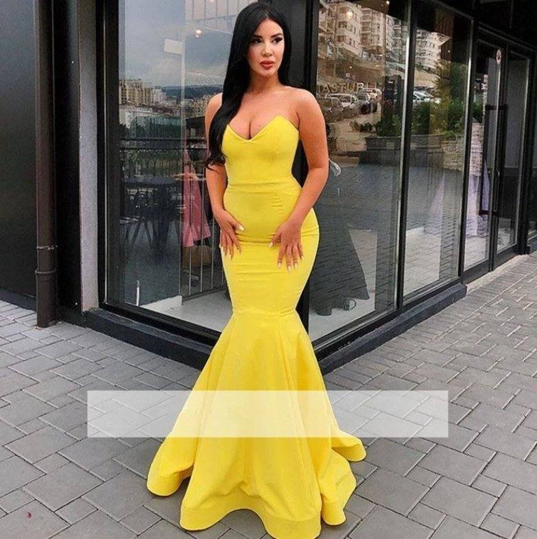 Yellow Robe De Soiree Mermaid V-neck Sexy Elegant Plus Size Long Prom Dresses Prom Gown Evening Dresses - RongMoon