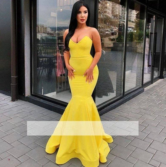 Yellow Robe De Soiree Mermaid V-neck Sexy Elegant Plus Size Long Prom Dresses Prom Gown Evening Dresses - RongMoon