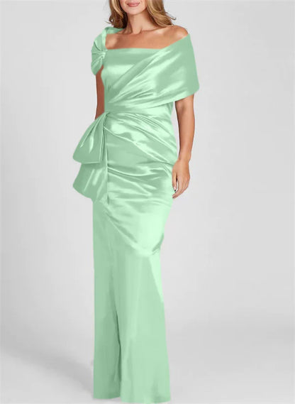 Tight fitting/column off shoulder to ground length mother of the bride dresses
