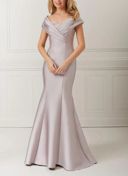 Speaker/Mermaid Off Shoulder Satin with Decals and Beads Mother of the bride dresses