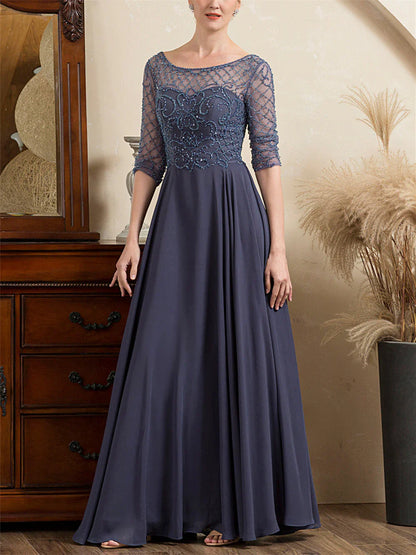 A-line/Princess spoon short sleeved and ground beaded mother of the bride dresses