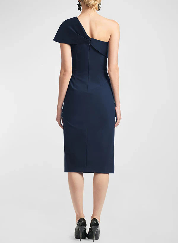 Tight fit/straight leg one shoulder sleeveless knee length bow, mother of the bride dresses