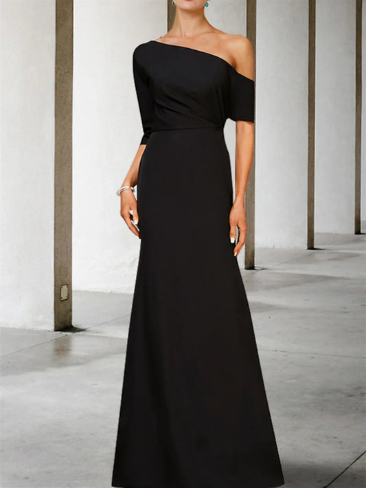 A-line/Princess One shoulder 3/4 long sleeved to ground length mother of the bride dresses