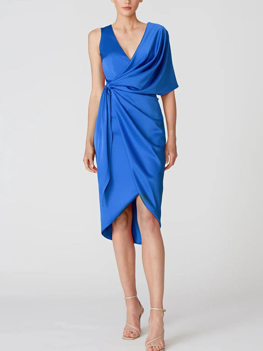 A-line/Princess V-neck half sleeved asymmetrical ruffled edge mother of the bride dress